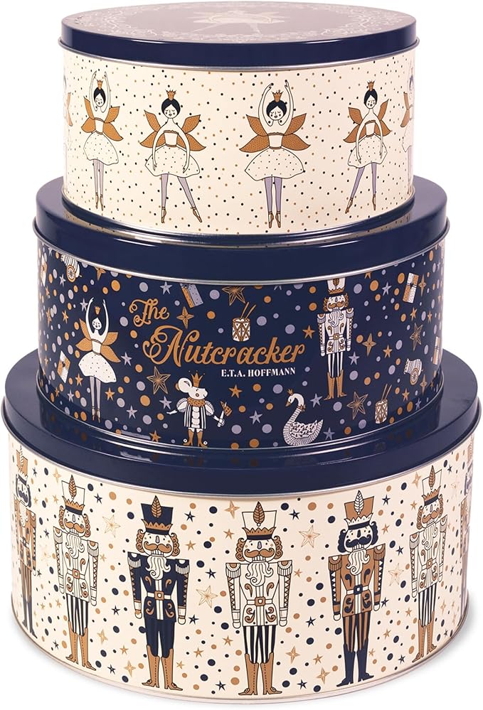 Steel Mill & Co Tin Containers with Lids, 3 Pack Christmas Cookie Tins, Festive Cookie Tins for Gift Giving & Holiday, Large Medium Small (The Nutcracker)