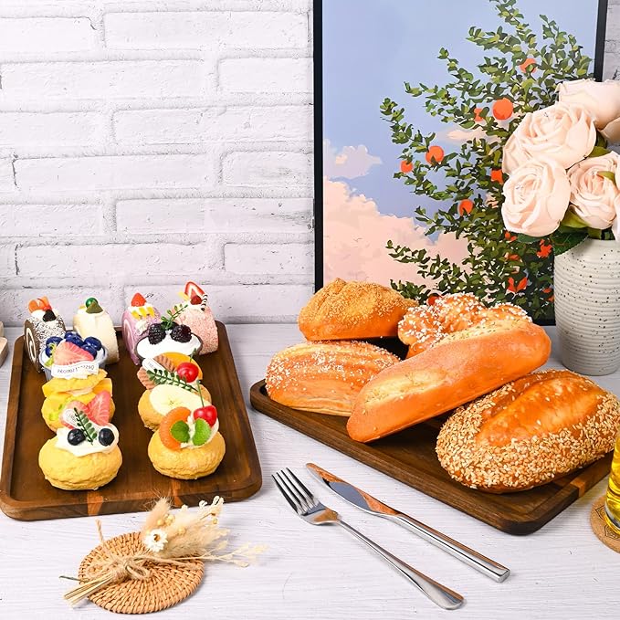 2 Pcs Acacia Wood Serving Tray, Charcuterie Boards Rectangular Wooden Platter, Large Serving Tray Wood Kitchen Display Tray for Food, Cookie, Dessert, Fruit, Snack, Vegetable, 13" x 9" x 0.6"