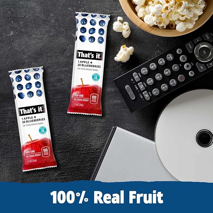 That's it. Fruit Bars Snack 20 Pack - 100% All Natural Gluten-Free Vegan Low Carb Snacks - Healthy Fruit Snacks Variety Pack Strawberry, Mango, Blueberry, Cherry, Fig Bars