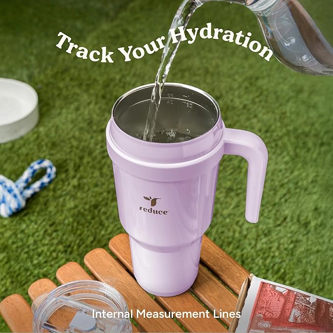 REDUCE 40 oz Stainless Steel Tumbler with Handle - Dual-Wall Vacuum Insulated Travel Mug, Sweat-Proof Lid & Reusable Straw - Keeps Drinks Cold for 24 Hrs, Fits Cupholders, Dishwasher Safe - Sedona