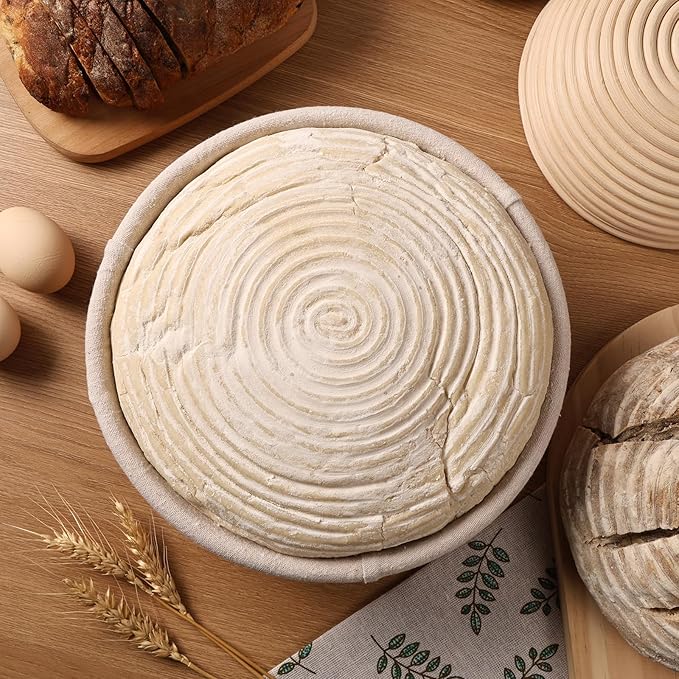 Banneton Bread Proofing Basket Set of 4PCS 9 Inch Round Sourdough Dough Proofing Bowls for Sour Dough Bread Baking Supplies, Proofing Basket or Home Sourdough Bakers Baking