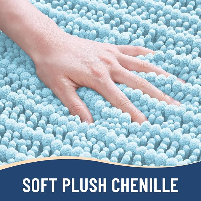 Arotive Luxury Chenille Bathroom Rug Mat, Extra Soft Thick Absorbent Shaggy Bath Rugs, Non-Slip Machine Wash Dry, Plush Bath Mats for Bathroom, Shower and Tub, 30x17, Blue