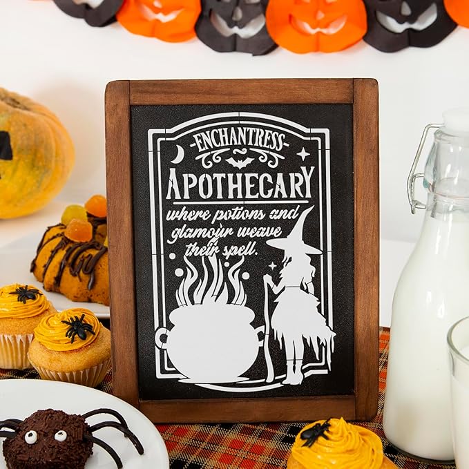 Halloween Stencils for Painting 11.7”x8.26” Reusable Halloween Stencil A4 Skeleton Witch Black Cats Draw Templates for Wood Signs Walls Windows Door Mat Fabrics