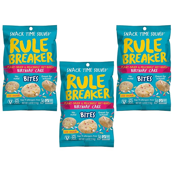 Rule Breaker Vegan & Gluten-Free Cookies | Birthday Cake Bites | Plant-Based, Dairy, Nut, Soy, Allergen Free, Kosher | Soft-Baked School Snacks for Kids and Adults (Pack of 3)