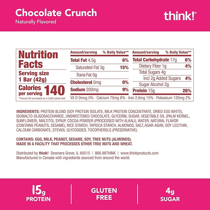 Think! High Protein Crispy Squares Chocolate Crunch Treat (10 Pack)