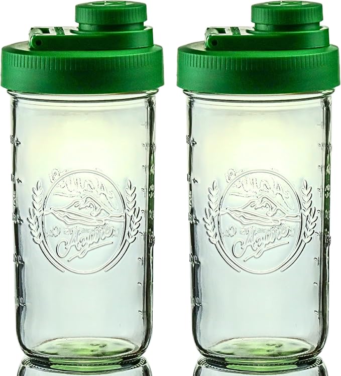 Brewing America Mason Jar Drinking Cup Pint and Half Drinking Lid and Azure 24oz Jar (2, Tractor Green)