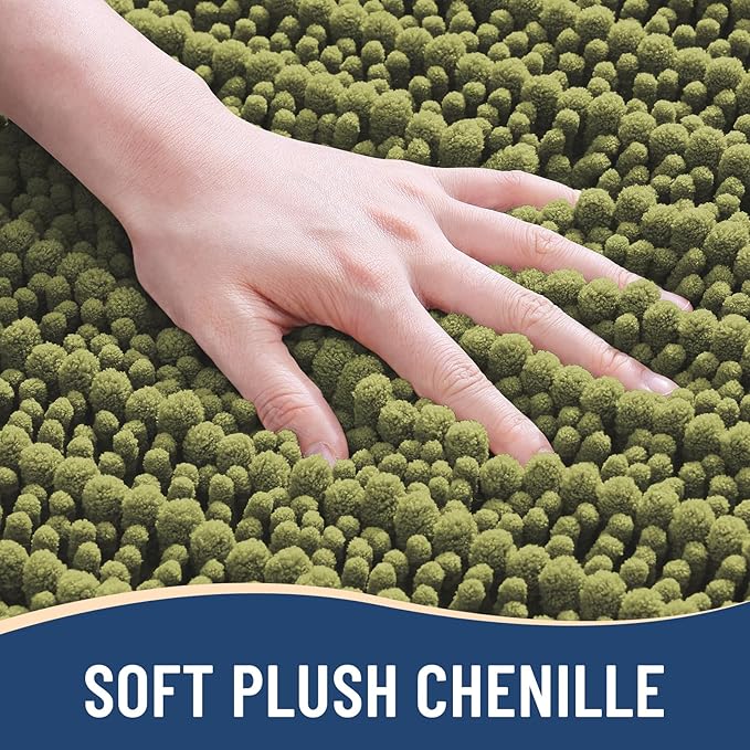 Arotive Luxury Chenille Bathroom Rug Mat, Extra Soft Thick Absorbent Shaggy Bath Rugs, Non-Slip Machine Wash Dry, Plush Bath Mats for Bathroom, Shower and Tub, 47x24, Willow Green