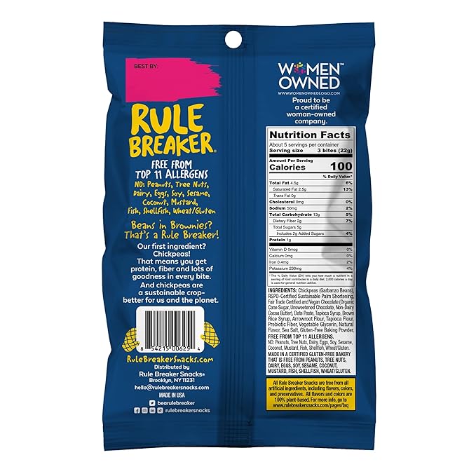 Rule Breaker Vegan & Gluten-Free Cookies | Chocolate Chip Bites | Plant-Based, Dairy, Nut, Soy, Allergen Free, Kosher | Great For School, Office, Pantry | Soft-Baked School Snacks for Kids and Adults (Pack of 12)