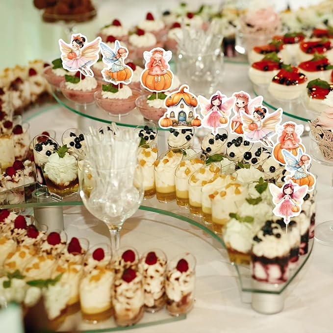 24Pcs Pumpkin Cupcake Toppers Flower Fairy Pumpkin Cupcake Picks Fall Harvest Theme Thanksgiving Baby Shower Party Supplies
