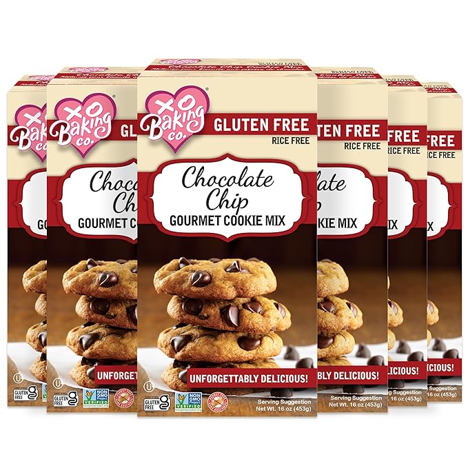 XO Baking Co. Gluten Free Chocolate Chip Gourmet Cookie Mix; Non-GMO; Kosher; Rice Free; Dairy Free; Peanut Free; No Preservatives; No Artificial Flavors or Colors, 16oz (Pack of 6)