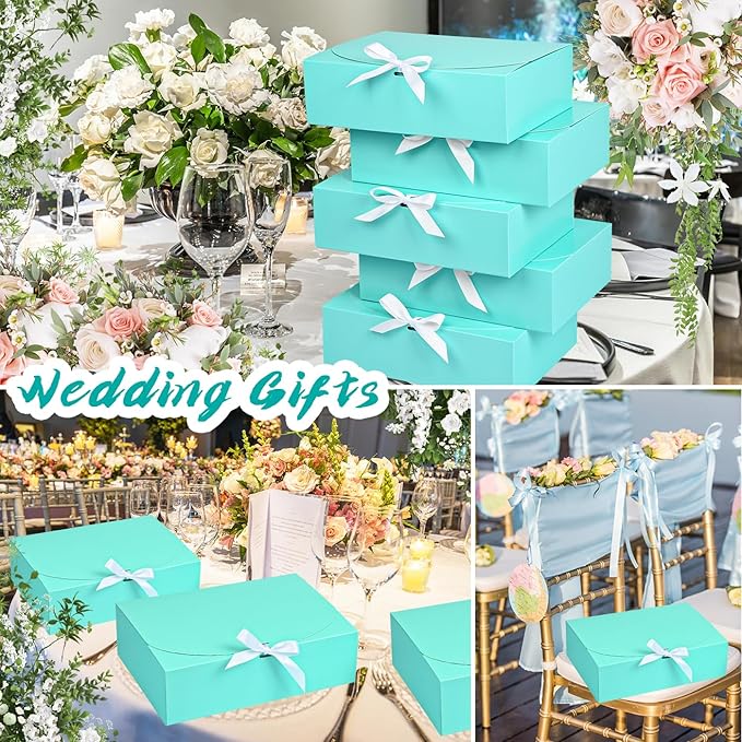 12Pack Blue Gift Boxes with Lids, 12×9.8×3.1 Inch Groomsmen Proposal Box, Luxury Blue Gift Box with Ribbon for Wedding, Birthday, Party, Christmas, Bridesmaid, Graduation Gift