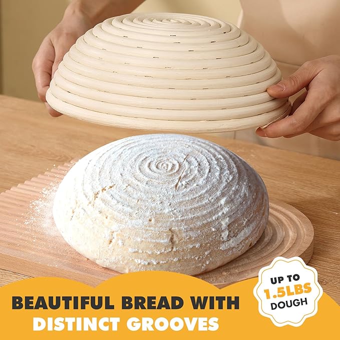 Sourdough Bread Baking Supplies, Bakery Premium Round Banneton Basket 2 Pack with Liner - Perfect Brotform Proofing Basket for Making Beautiful Bread