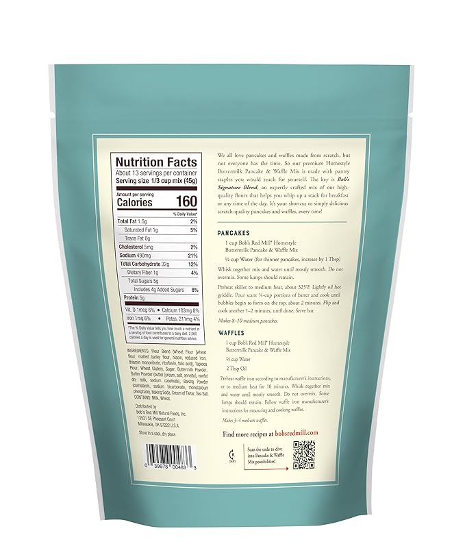 Bob's Red Mill Signature Buttermilk Pancake Mix, 20oz (Pack of 4)- Just Add Water, Makes 32-40 Pancakes per Bag