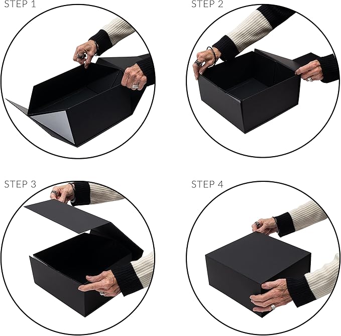 Prime Line Packaging Christmas Gift Boxes with Lids, Holiday Gift Boxes for Presents, Medium Black Gift Box, Collapsible for Wrapping, Birthdays, Weddings, Bulk, 10x10x5, 15 Pack