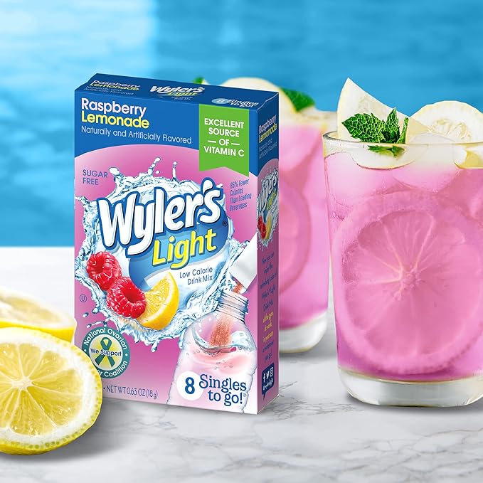Wyler's Light Singles To Go Powder Packets, Water Drink Mix, Raspberry Lemonade, 96 Single Servings (Pack of 12)