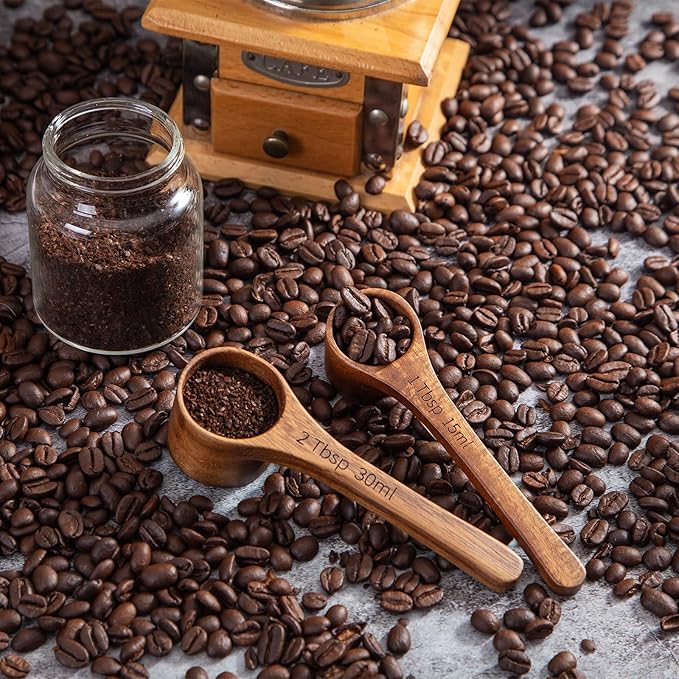 Wooden Coffee Scoop Wooden Measuring Spoons, 5.5 Inch Measuring Scoop Wooden Scoops forJars Containers, Sugar, Pantry Canisters, Laundry Detergent(1 Tbsp+2 Tbsp)