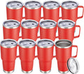 30 oz Tumbler with Handle and Lid, Stainless Steel Tumblers Bulk Double Wall Vacuum Insulated Travel Mug Leak Proof Cup Keep Drinks Cold and Hot Red, 12 Pack