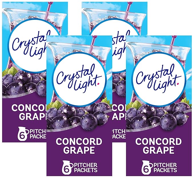 Crystal Light Sugar-Free Concord Grape Low Calories Powdered Drink Mix 6 Count Pitcher Packets (Pack of 4)