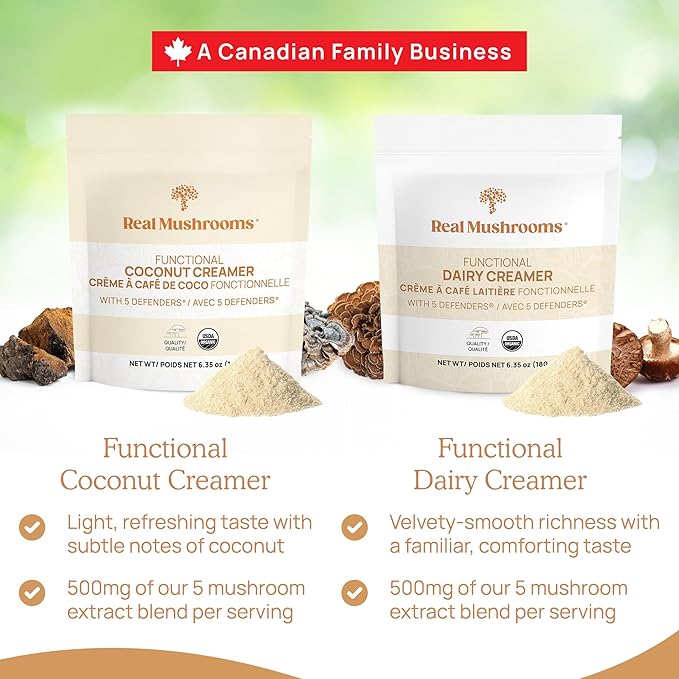Real Mushrooms Functional Coconut Creamer with Reishi, Lucuma & Ceylon Cinnamon – Organic, Dairy-Free – Vegan Coffee Creamer for Smoothies & Drinks – 90 Servings Organic Cream Coconut Powder