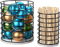 HBlife Coffee Pod Holder & Coffee Stirrers Holder Set, Metal Coffee Bar Accessories Large Capacity Kitchen Counter Decor for Keurig K cup & Nespresso Vertuo (Black Wire)