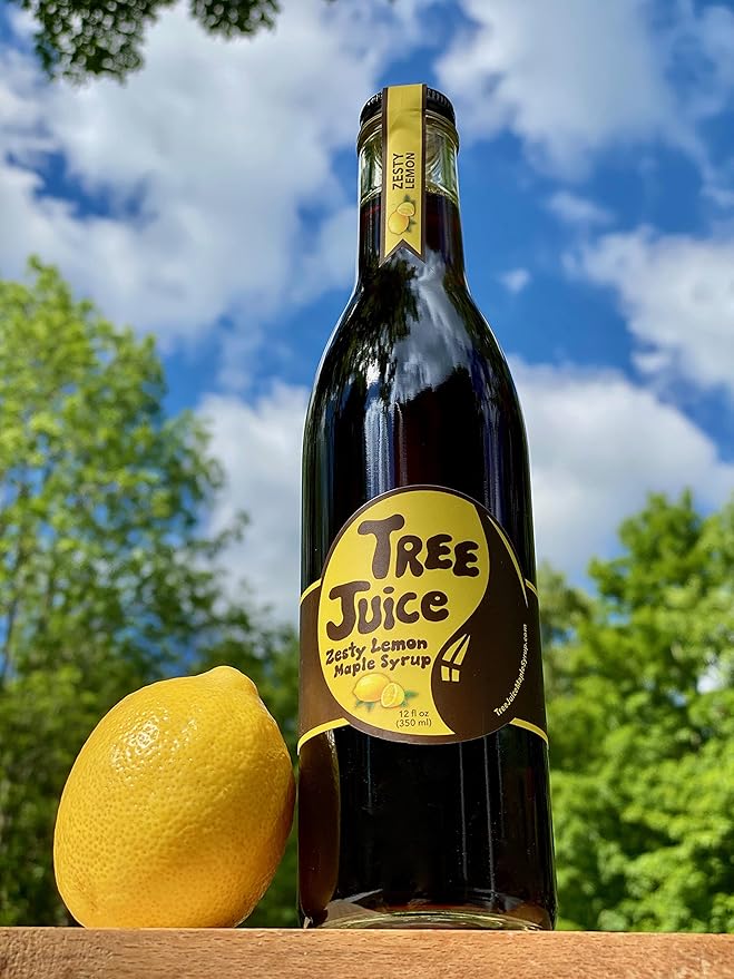 Tree Juice Zesty Lemon Pure Maple Syrup- All Natural, Non GMO, Vegan, Gluten Free, Vegetarian, Paleo (12 oz bottle)
