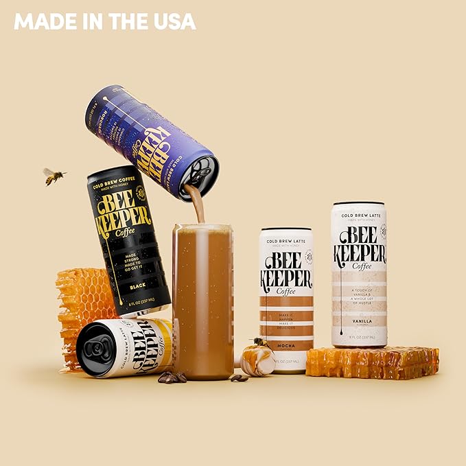 Beekeeper Coffee Cold Brew Horchata Latte with Oregon Honey, 8 fl oz cans (Pack of 12), Ready-to-Drink, Cinnamon Vanilla Flavor