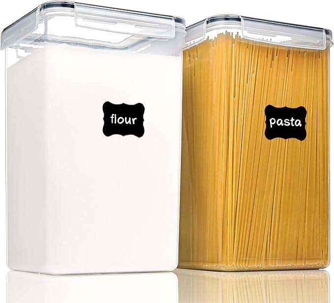 Large Food Storage Containers with Lids Airtight 6.5L / 5.9 quart, for Flour, Sugar, Baking Supply and Dry Food Storage, PANTRYSTAR 2PCS BPA Free Plastic Canisters for Kitchen Pantry Organization