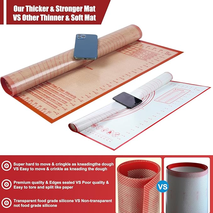 Silicone Pastry Mat 36'' By 24'' Extra Large Baking Mat with Measurements for Dough Rolling, Kneading Board, Kitchen Counter Mats, Perfect for Dough, Fondant, Pie Crust, Cookies, Bread, Pasta, Pizza