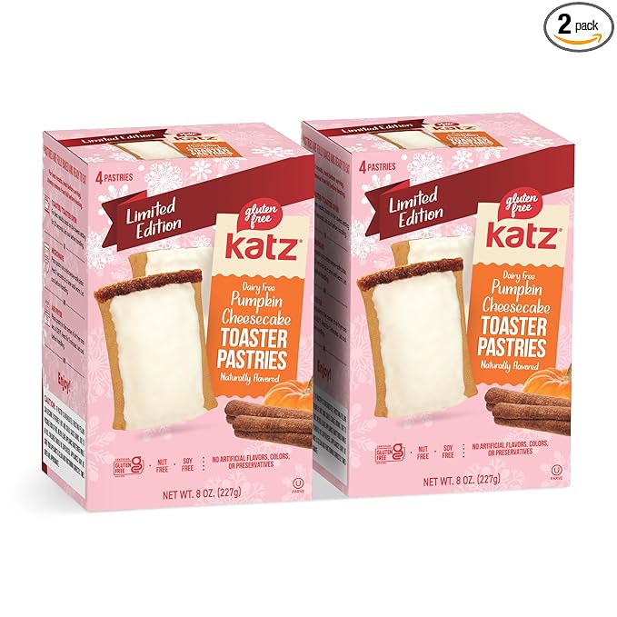 Katz Gluten Free Pumpkin Cheesecake Toaster Pastries. Limited Edition Fall Flavor Breakfast Snack. Free of Dairy, Peanuts, Tree Nuts, and Sesame, No Artificial Color. Kosher (2Pk)