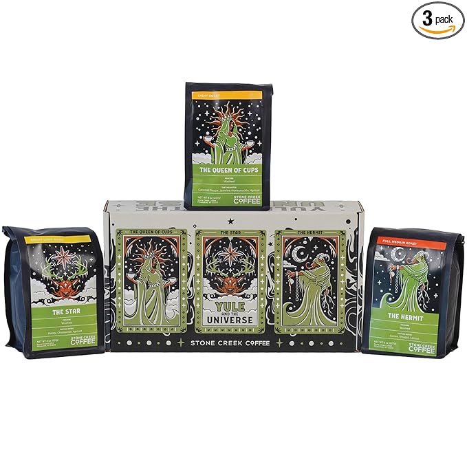 Stone Creek Coffee Yule and the Universe Box (Medium and Light Roast, 8 Oz) – Whole Bean Coffee Sampler Holiday Limited-Edition Gift Set, Uplifting and Deep Roasted Coffee Beans
