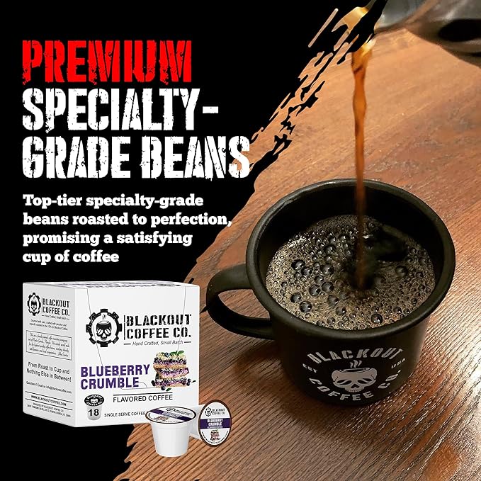 Blackout Coffee Blueberry Crumble Flavored Pods, Freshly Roasted in the USA - K-Cup Compatible Single-Serve Coffee Pods (18 Count)