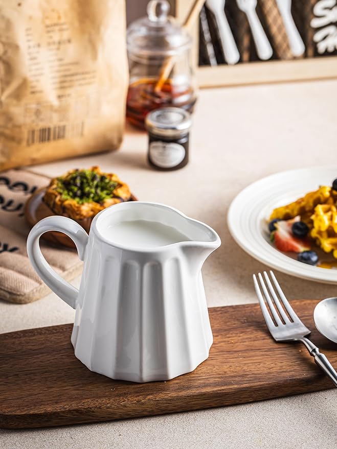 Ceramic Creamer Pitcher,17 Oz Coffee Creamer Container with Handle, Small Milk Pitcher Pourer for Sauces, Salad, White
