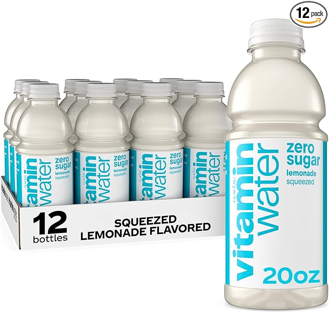 vitaminwater Zero Sugar Squeezed Lemonade Nutrient Enhanced Flavored Water Beverage, 20 fl oz Bottles, 12 pack