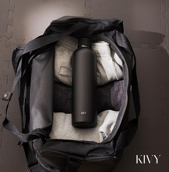 KIVY Stainless Steel Insulated Water Bottle 32oz | Slim Water Bottle for Travel, Car, Gym, Cupholder, Backpack side pocket - Slim water bottle no straw - Skinny water bottle screw top