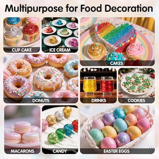 Gold Edible Glitter for Drinks, Food Grade 10g Gold Sprinkles Cake Decorating Supplies, Edible Luster Dust for Cocktail Beverages,Halloween Food Coloring Shimmer Powder for Baking,Cake Cupcakes Cookies Drinks Eggs Candy Strawberries Decorations