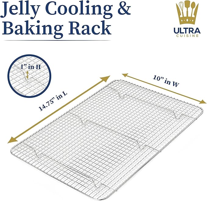 Ultra Cuisine Heavy Duty 100% Stainless Steel Cooling Rack for Cooking and Baking - Baking Rack & Wire Cooling Rack - Fits Quarter and Jelly Roll Sheet Pans - 8.5''x 12''' and 10''x14.75''