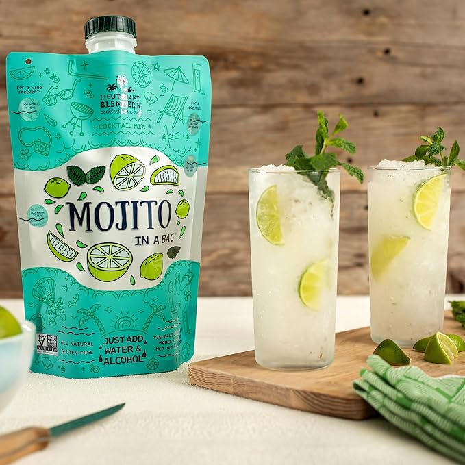 Lt. Blender's Mojito in a Bag - Makes 1/2 Gallon of Frozen Mix - Non-GMO Cocktail Mix for Slushies - Make a Cocktail, Wine Slushie or Mocktail - (Pack of 1)