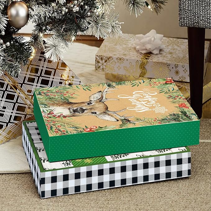 Party Funny 12 Christmas Gift Wrap Boxes for Wrapping Extra Large Clothes, 12 tissue paper and 80 Christmas Stickers(Assorted size for Shirts, Robes, Coats, Sweaters and xmas Holiday Present)