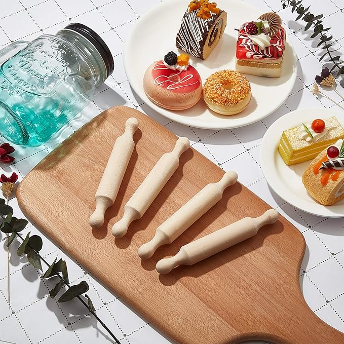 Suclain 15 Pcs Wooden Mini Rolling Pin Long Kitchen Baking Small Dough Rolling Pin for Children Fondant Pastry Pizza Crafting and Imaginative Play for Halloween and Christmas Presents (7 Inches)