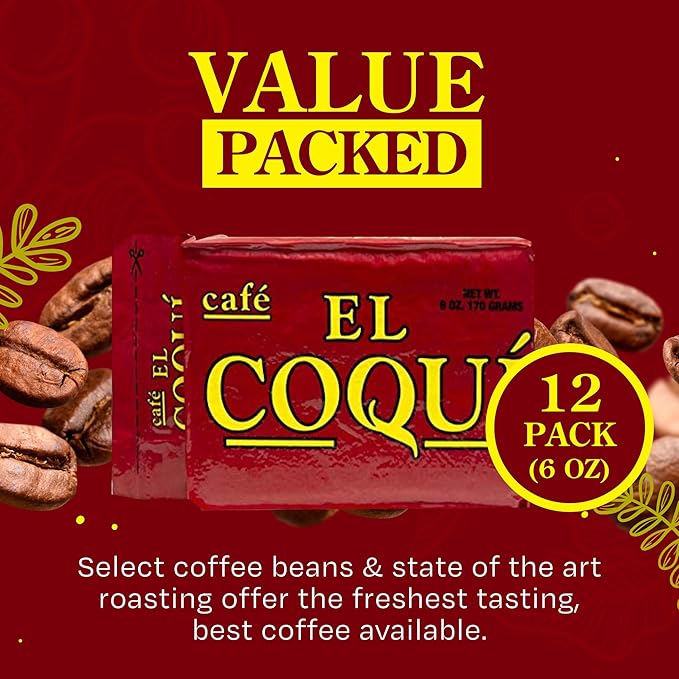 El Coquí Dark Roast Espresso Ground Coffee, Rich, Ground Coffee, Bulk Coffee, Authentic Puerto Rican Style Coffee, Vacuum Sealed, Ground Espresso Beans, 6 oz (12 pack)