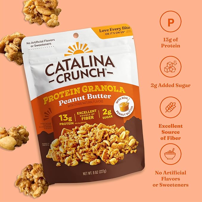 Catalina Crunch Protein Granola - Low Sugar Breakfast Cereal with 13g of Protein - Gluten Free, Keto Friendly - Peanut Butter - 8 oz. Bag (Pack of 1)