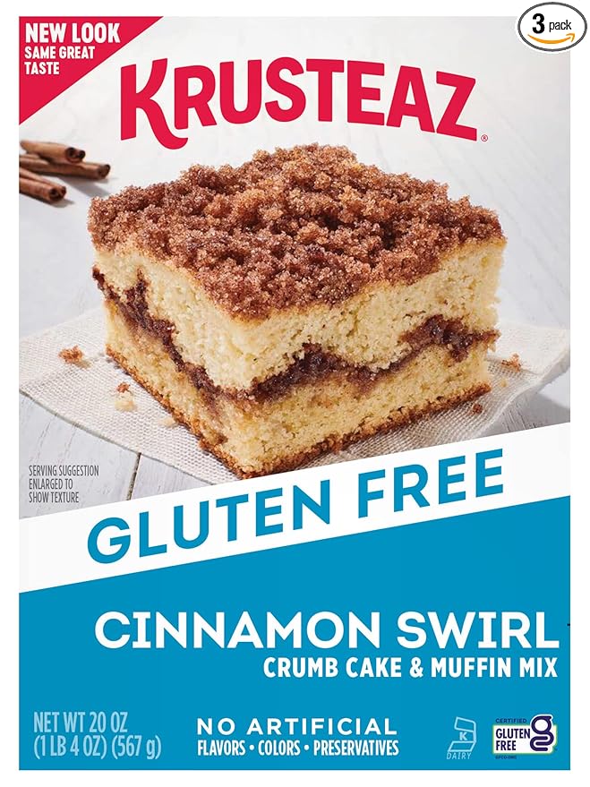 Krusteaz Gluten Free Baking Mix, Cinnamon Swirl Crumb Cake & Muffin Mix, Gluten Free with No Artificial Flavors, Colors or Preservatives, 20 Ounce (Pack of 3)