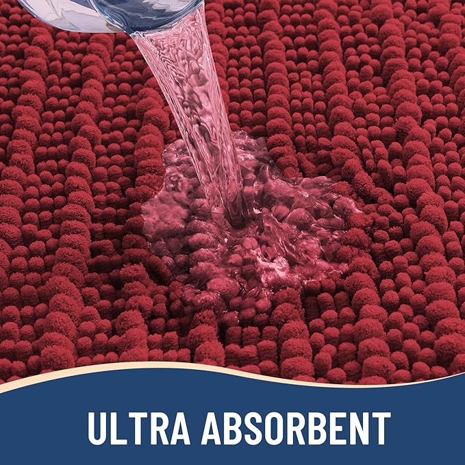 Arotive Luxury Chenille Bathroom Rug Mat, Extra Soft Thick Absorbent Shaggy Bath Rugs, Non-Slip Machine Wash Dry, Plush Bath Mats for Bathroom, Shower and Tub, 70x24, Red