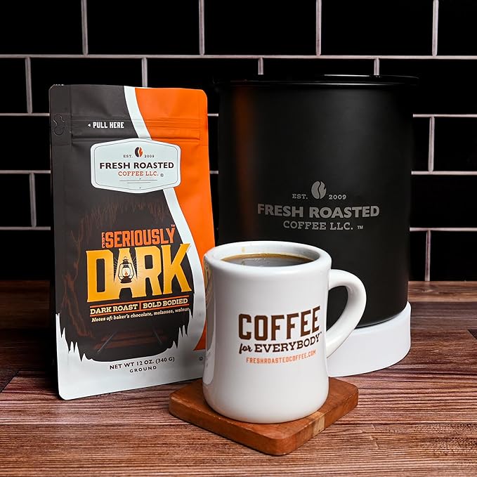 Fresh Roasted Coffee, Seriously Dark Artisan Blend, 12 oz, Dark Roast, Kosher, Ground