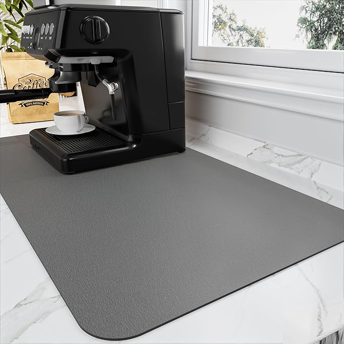 Coffee Mat - Absorbent Hide Stain Rubber Backed Dish Drying Mat for Kitchen Counter - Bar Mats for Countertops Accessories Fit Under Coffee Maker Espresso Machine