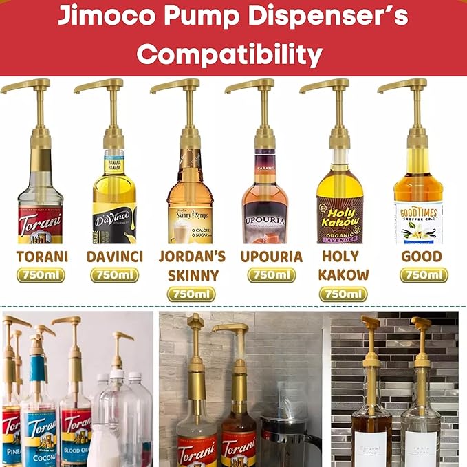 Jimoco® Syrup Pump Dispenser + Torani® Raspberry Syrup, 25.4 oz - Coffee Syrup Pump & Flavoring Bundle