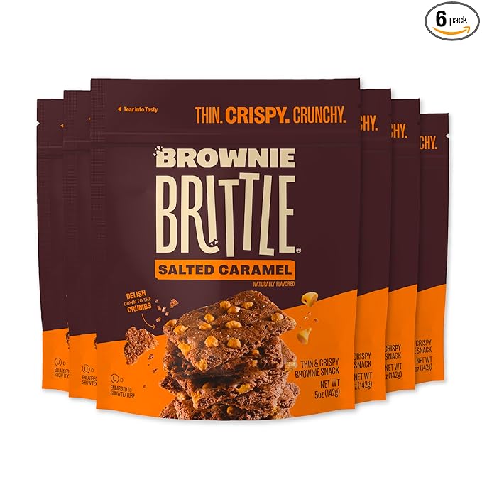 Brownie Brittle – Salted Caramel Thin and Crispy Sweet Snacks (Pack of 6, 5 oz), Rich Gourmet Brownie Bites Dessert