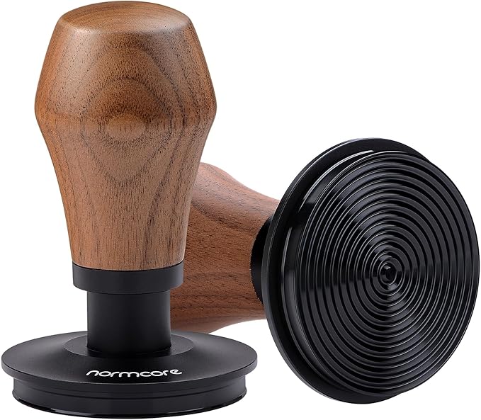 Normcore 53.3mm Espresso Coffee Tamper V4 - Spring Loaded Tamper With Titanium PVD Coating Ripple Base -15lb / 25lb / 30lbs Replacement Springs, Genuine American Walnut Handle