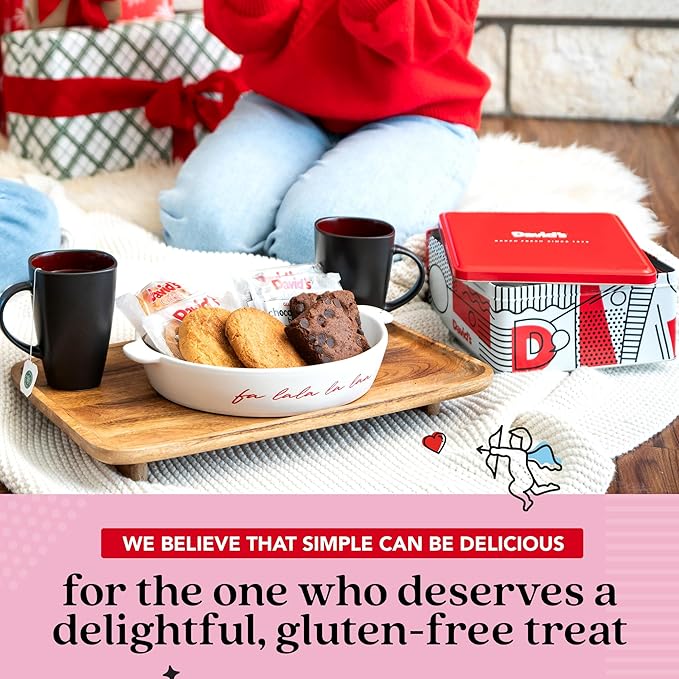 David’s Cookies Gluten-Free Assorted Cookies and Brownies 2Lbs - Comes In A Beautiful Love-Themed Tin Gift Box – Delicious Gourmet Food Gift For Loved Ones, Friends And Family