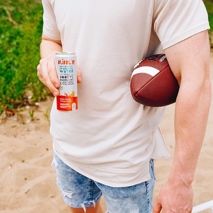 BUBBL'R blood orange mango mingl'r, Antioxidant Sparkling Water with Natural Caffeine, 0g Sugar, Gluten Free, All Natural Flavors, 12 Fl Oz Cans, 12 Count